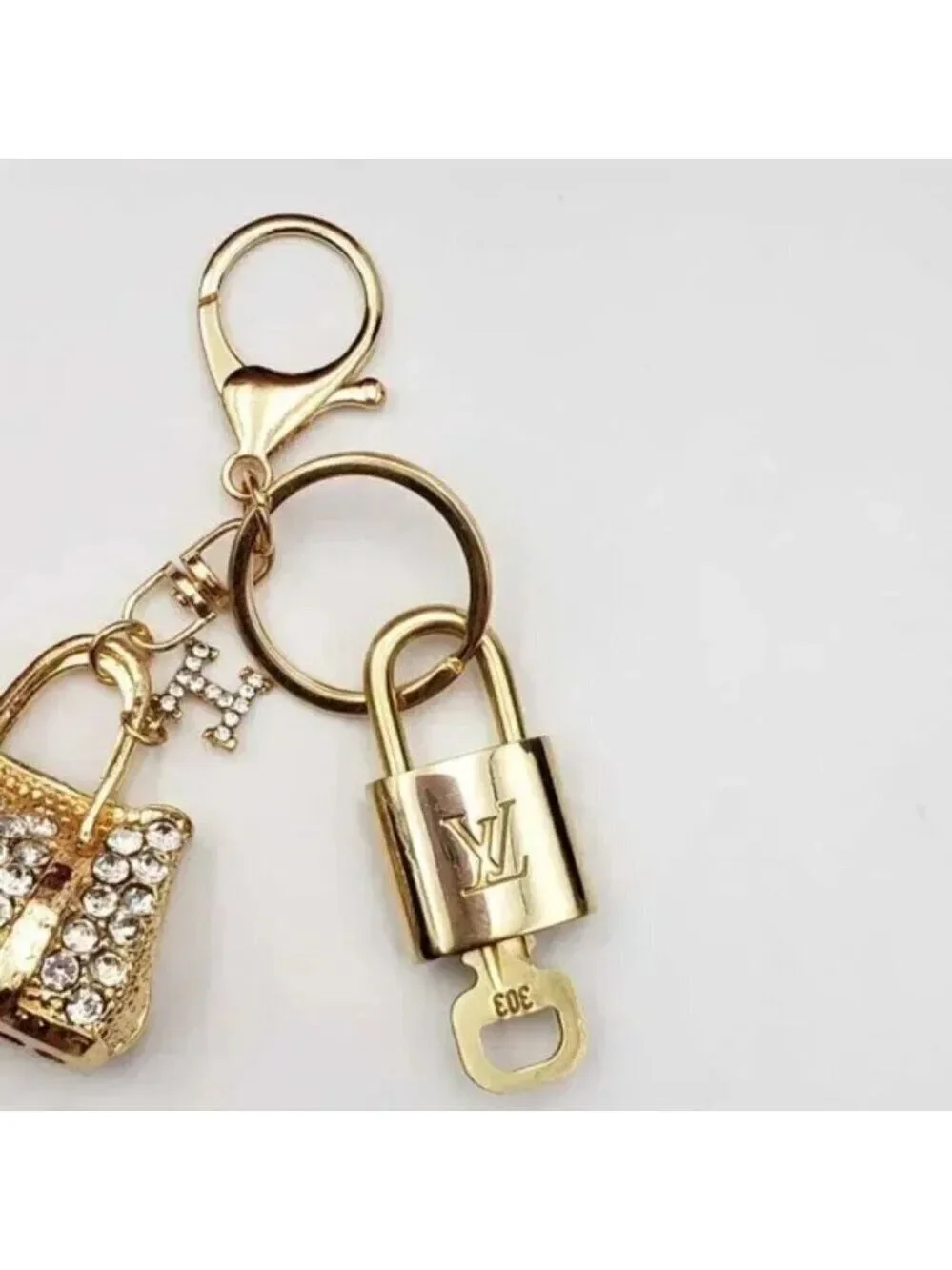 Authentic Louis Vuitton Padlock & Key Gold ✨Unbranded Bag Charm Keychain